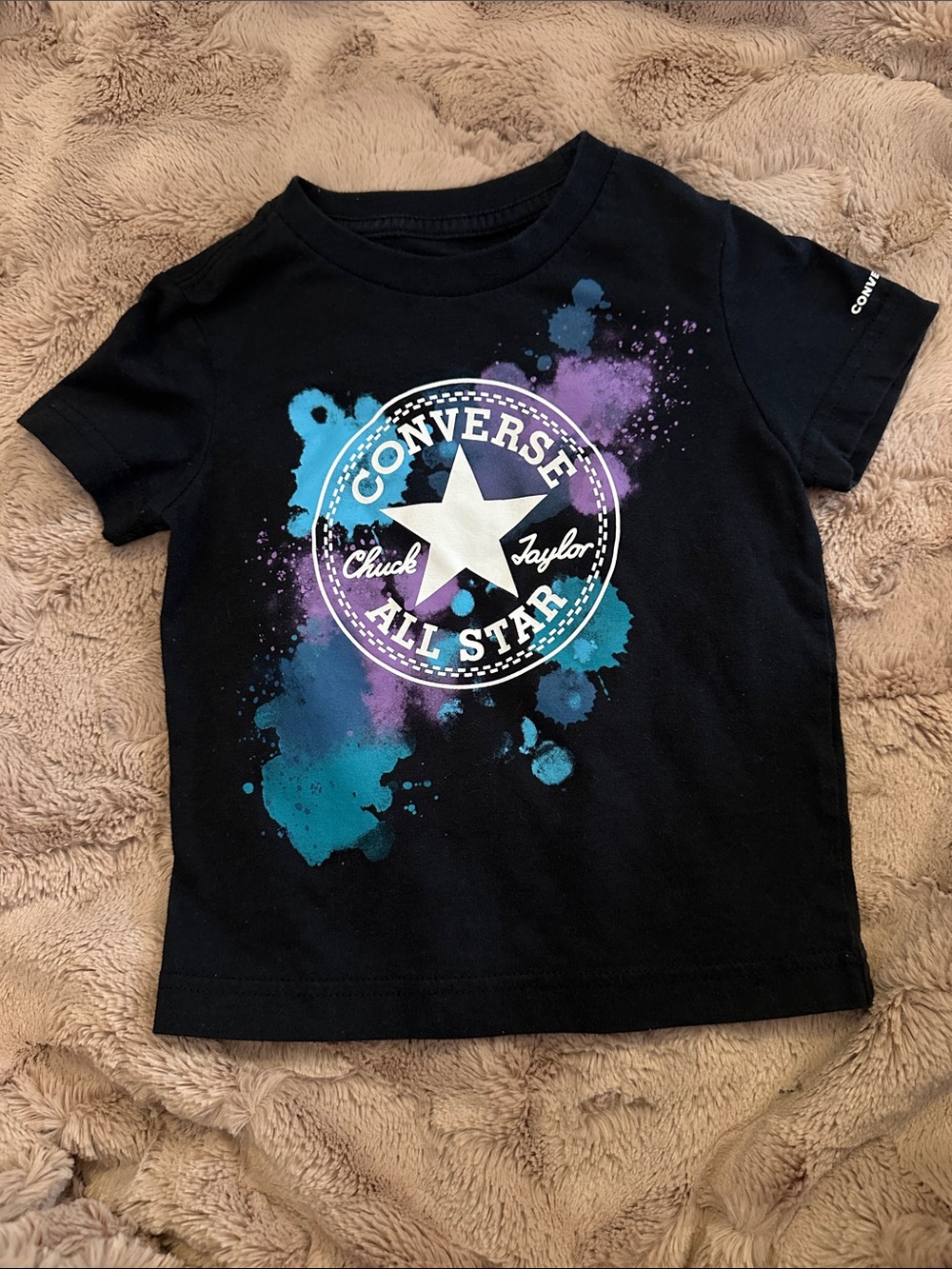 Converse Black Tee with Blue & Purple Splatter All Star Logo, size 2T